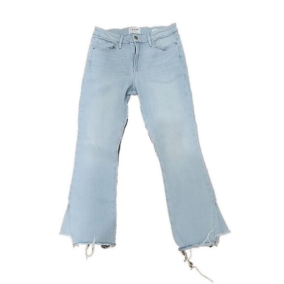 FRAME Jeans Blue Le Crop Mini Boot Light Wash Raw Hem Women's 27 - Picture 1 of 14